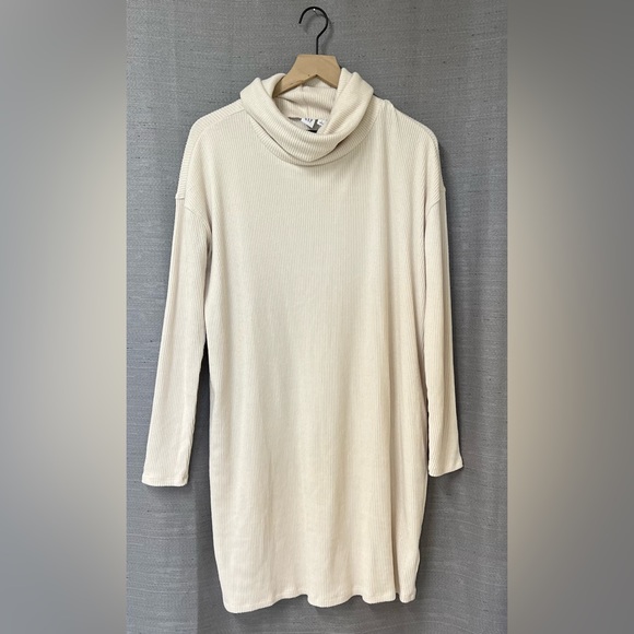 NWT Gap Long Sleeve Cream Colored Ribbed Turtle Ne k Sweater Dress Size L - Picture 3 of 6